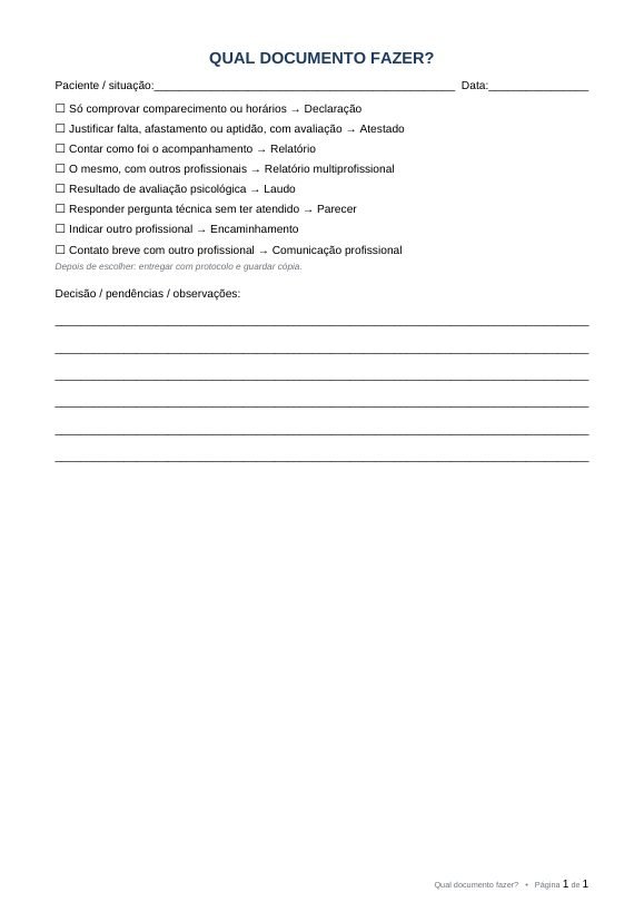 Checklist qual documento fazer